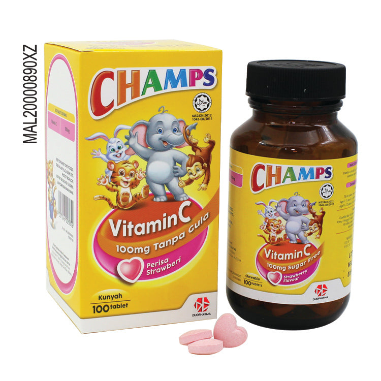 CHAMPS VITAMIN C 100mg STRAWBERRY TABLET 100's