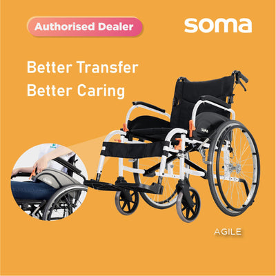 SOMA AGILE SIL WHITE-PLAIN BLACK WHEEL CHAIR (AGL-14-18*16) 14F