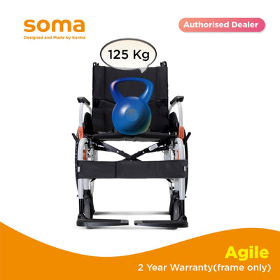 SOMA AGILE SIL WHITE-PLAIN BLACK WHEEL CHAIR (AGL-14-18*16) 14F