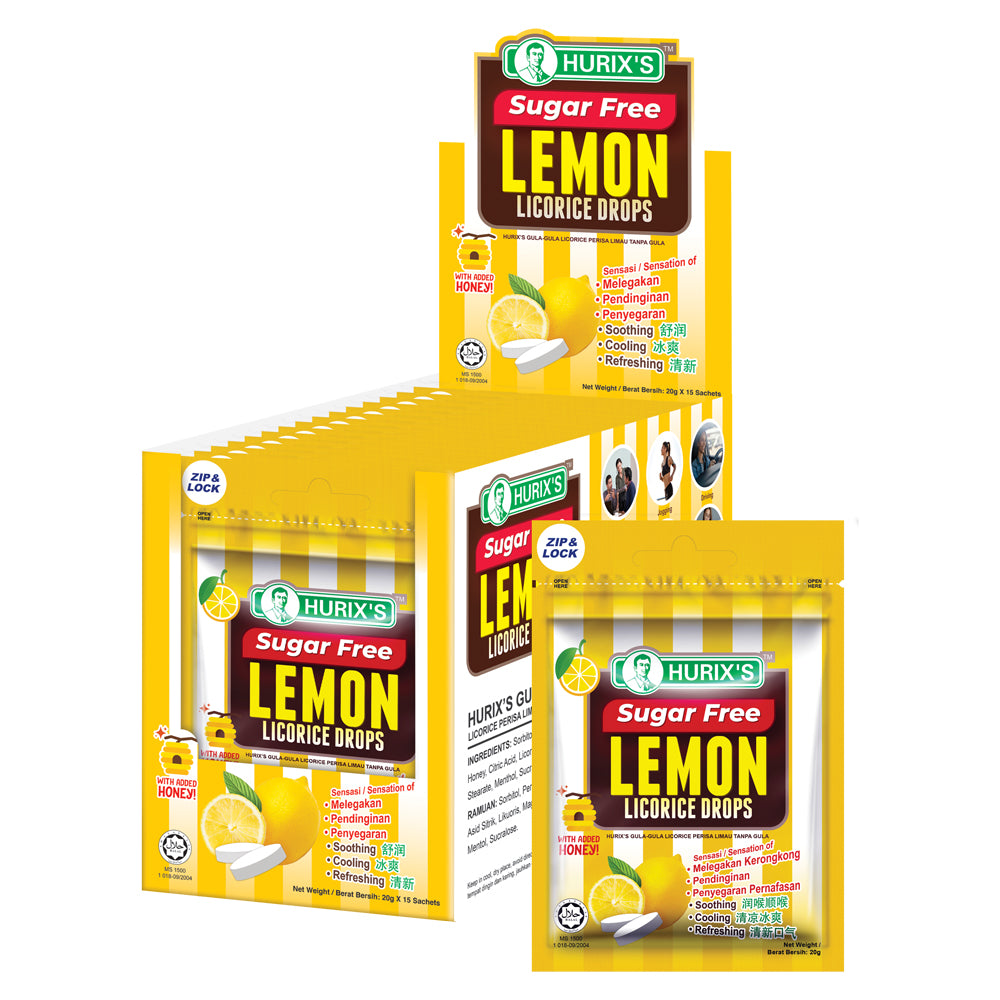 HURIX'S SUGAR FREE LEMON LICORICE DROPS 20g x 15's