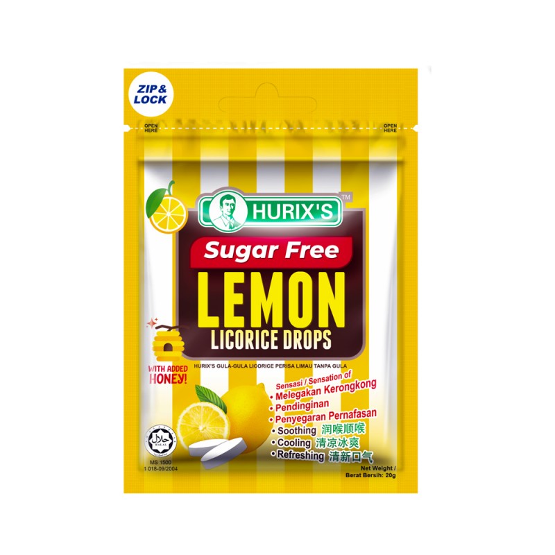 HURIX'S SUGAR FREE LEMON LICORICE DROPS 20g x 15's