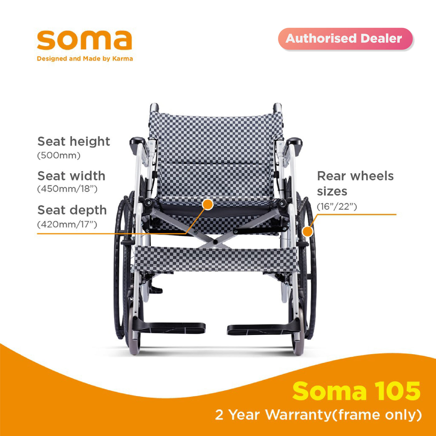 SOMA 150 WHITE BLACK WHEEL CHAIR 11.5kg (SM-150.5-F22")
