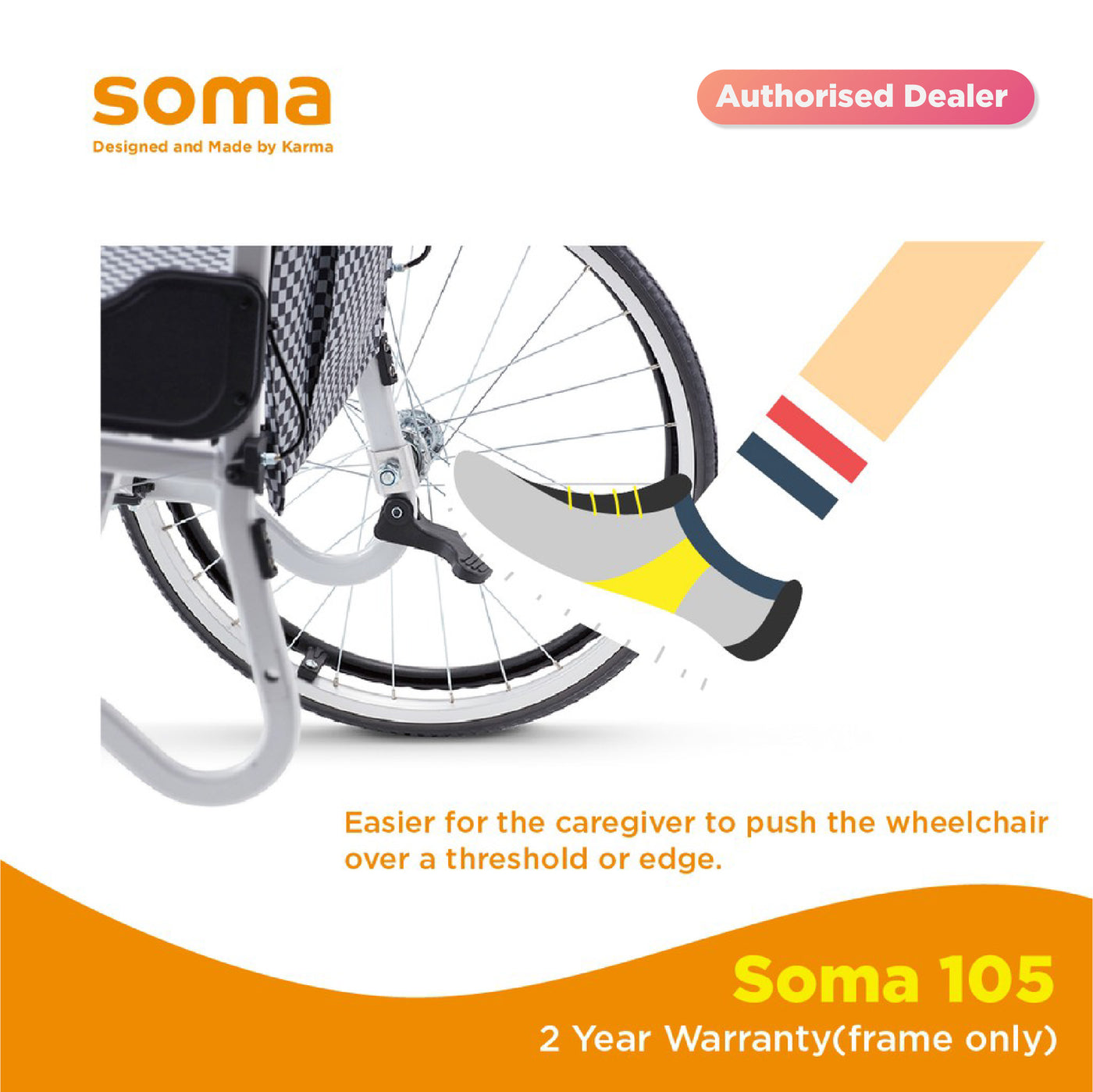 SOMA 150 WHITE BLACK WHEEL CHAIR 11.5kg (SM-150.5-F22")