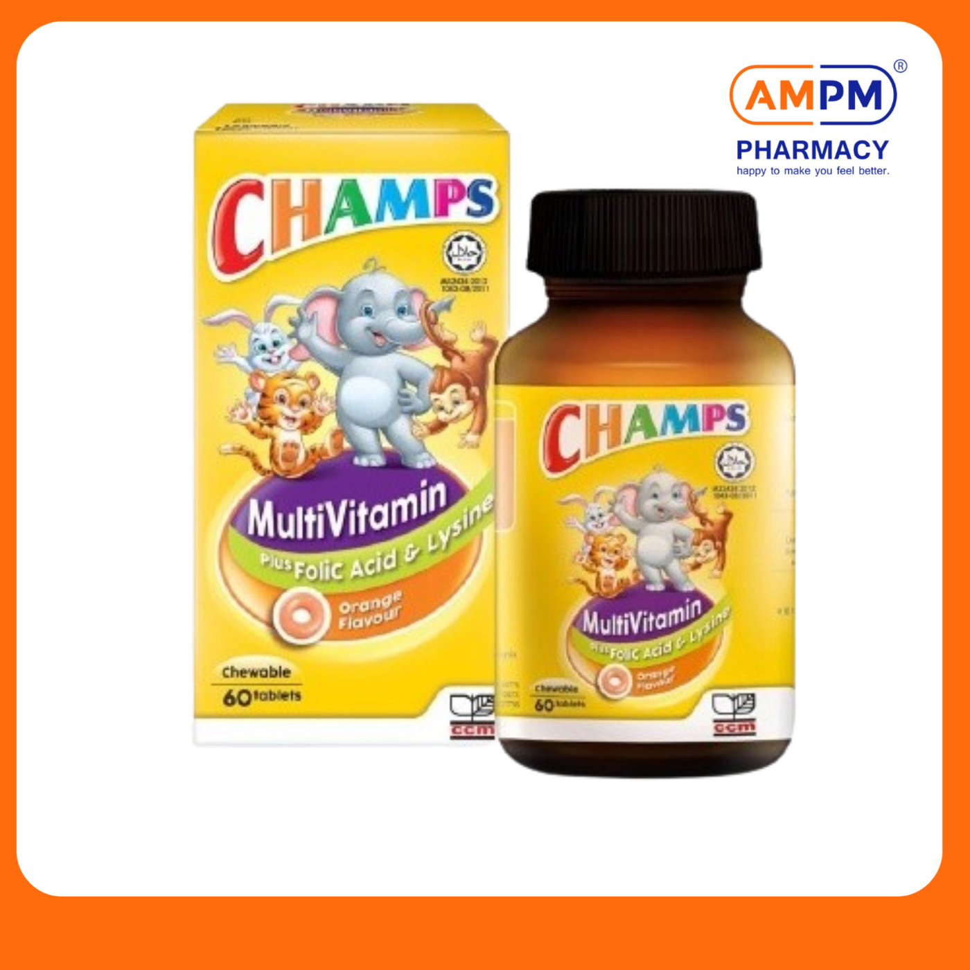 CHAMPS MULTIVITAMIN LYSINE CHEWABLE (ORANGE) TABLET 60's