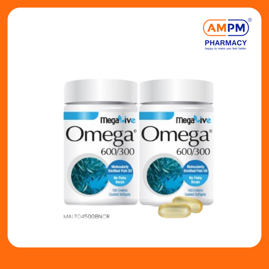 MEGALIVE Omega 600/300mg Softgel (100's x 2)