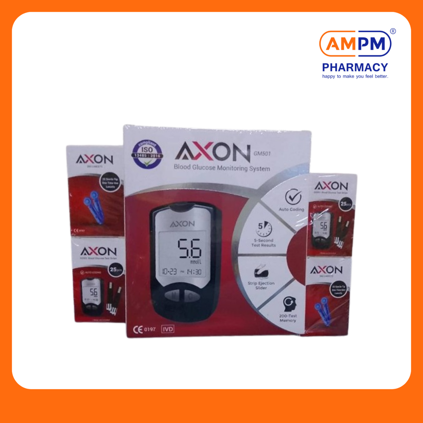 AXON Blood Glucose Monitor+T/Strip 50s+Lancet 50s (GM501)