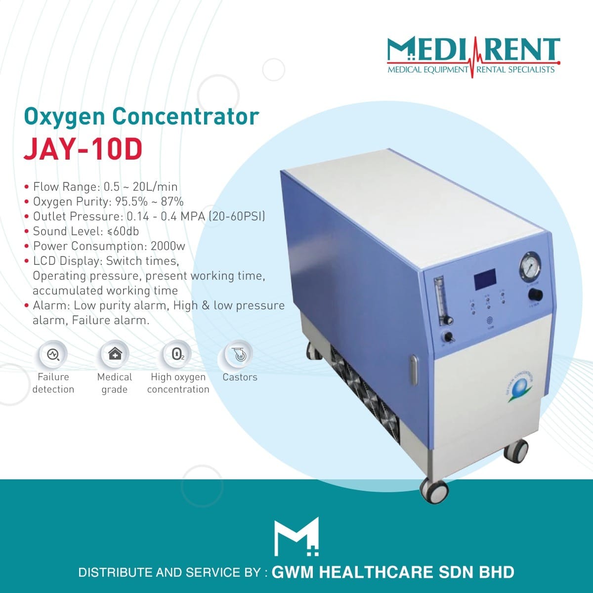 RENTAL LONGFIAN MEDICAL OXYGEN CONCENTRATOR (JAY-10D)