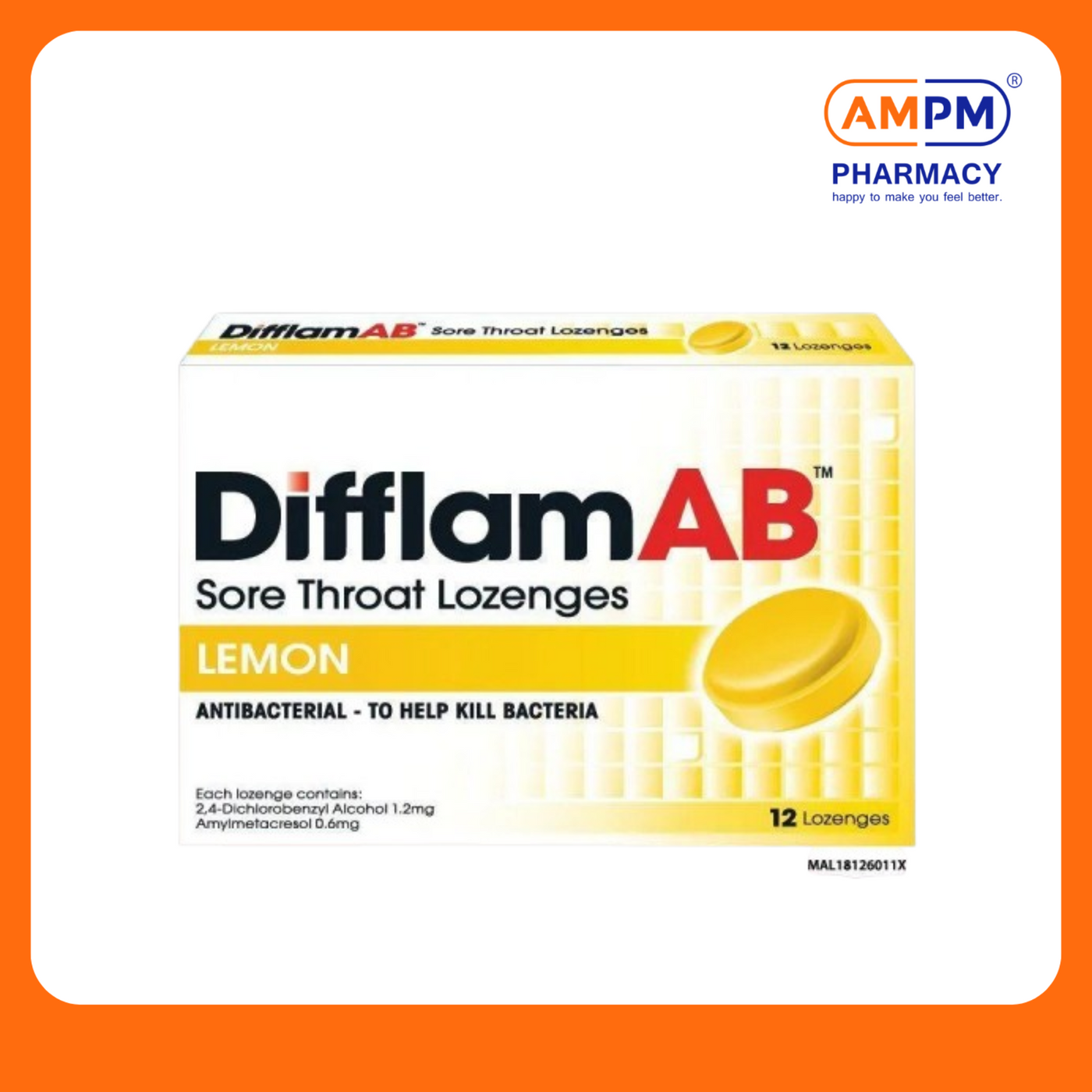 DifflamAB Sore Throat Lozenges 12's (Lemon)