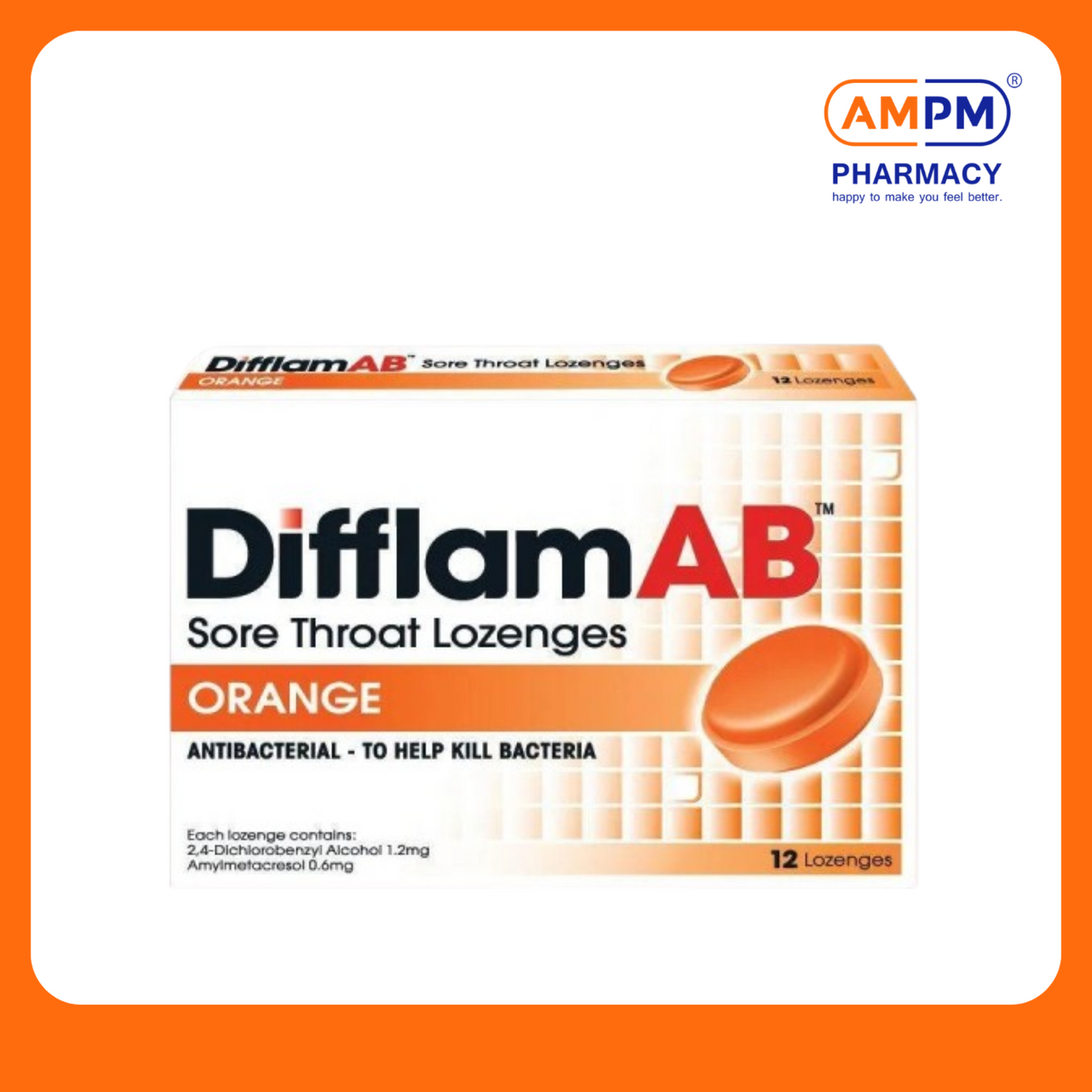 DifflamAB Sore Throat Lozenges 12's (Orange)