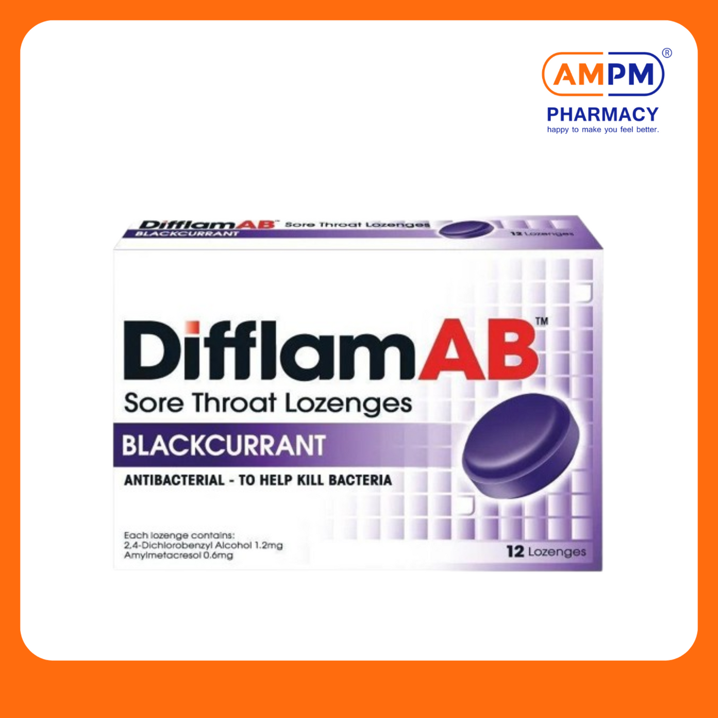 DifflamAB Sore Throat Lozenges 12's (Blackcurrant)