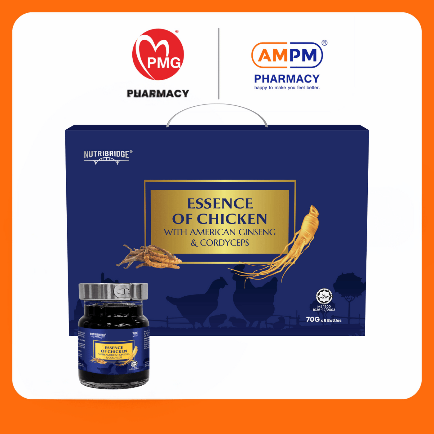 NUTRIBRIDGE ESSENCE OF CHICKEN W/AMERICAN GINSENG & CORDYCEPS 6x70g