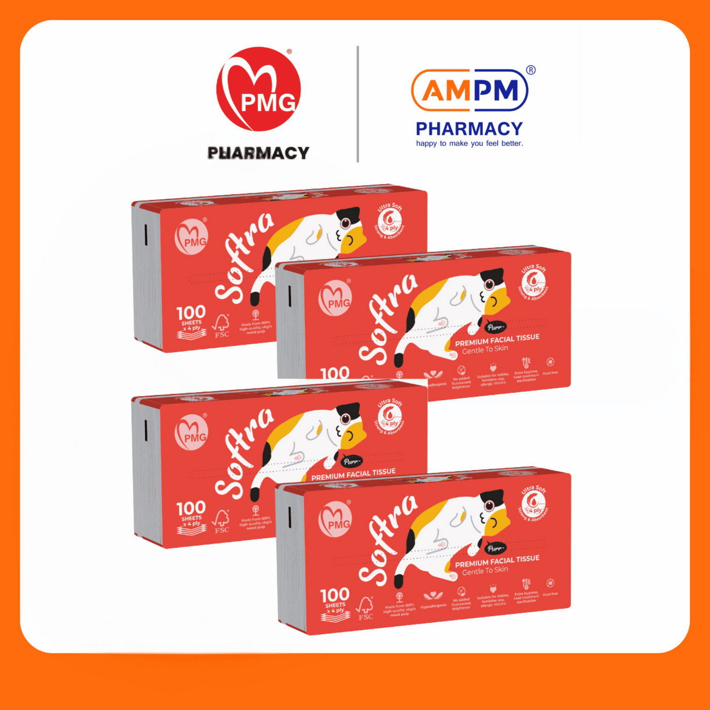 PMG SOFTRA PREMIUM FACIAL TISSUE 4ply ULTRA SOFT (L) 100s ( One Set )