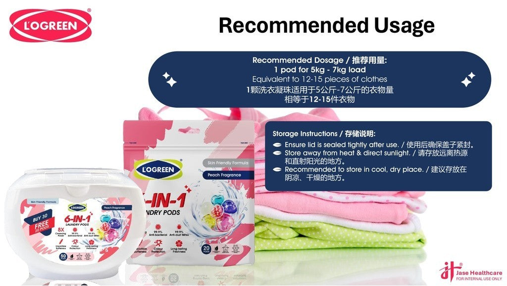 L'OGREEN LAUNDRY PODS 6 IN 1 (PEACH) 20s