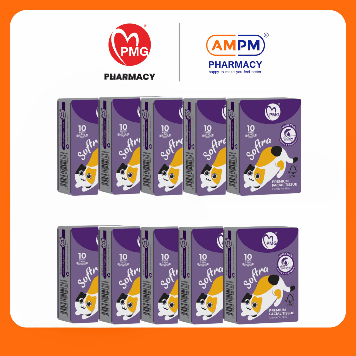 PMG SOFTRA PREMIUM FACIAL TISSUE 3ply ULTRA SOFT (S) 10s ( One Set )