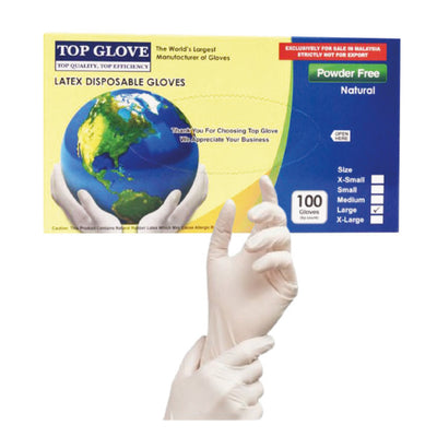 TOP GLOVE LATEX DISPOSABLE GLOVES 100's