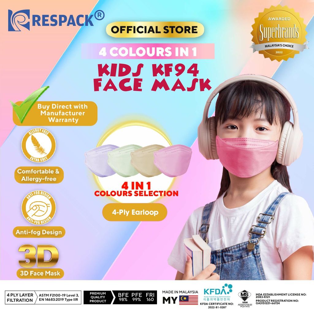 RESPACK KF94 EARLOOP KIDS FACE MASK (4 colours in 1)