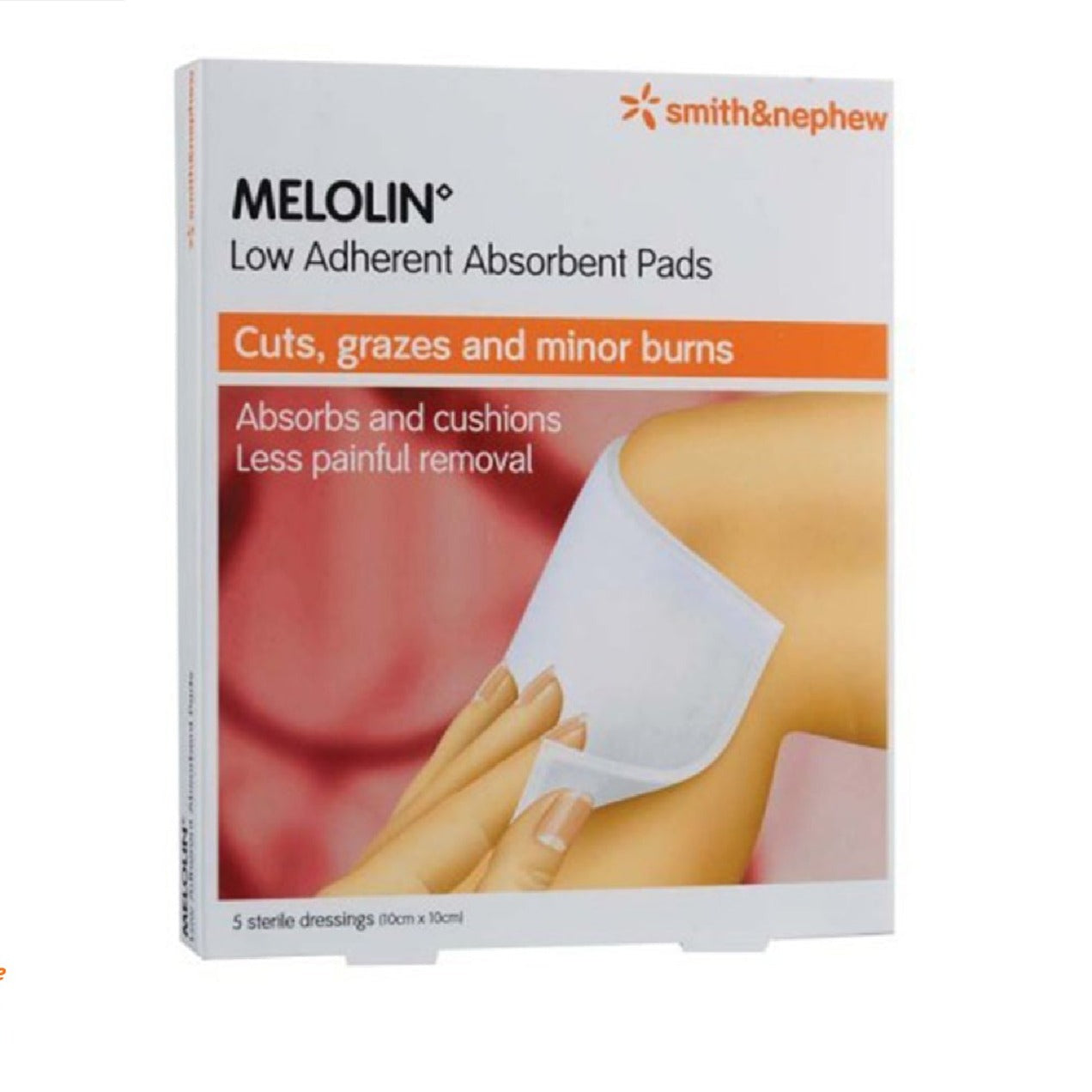 SMITH & NEPHEW MELOLIN LOW ADHERENT ABSORBENT PADS 10cm x 10cm x 5's