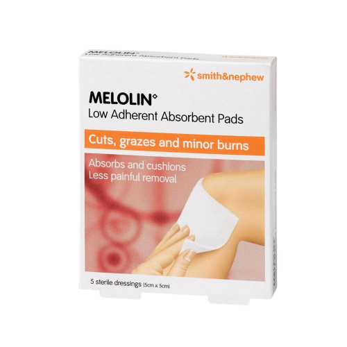 SMITH & NEPHEW MELOLIN LOW ADHERENT ABSORBENT PADS 5cm x 5cm x 5's